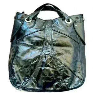 HUSH PUPPIES BLACK VINYL LEATHER SHOULDER BAG HAND  BAG